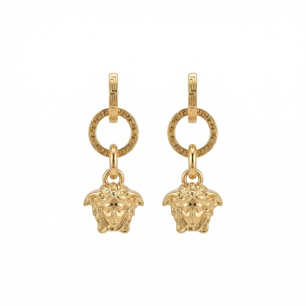 Versace Medusa Head Greca Drop Earrings
