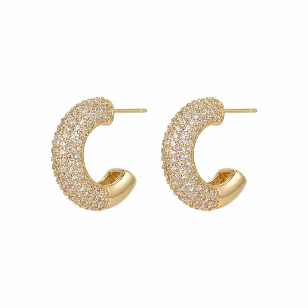  Diamond Pavé Hoop Earrings (Gold)