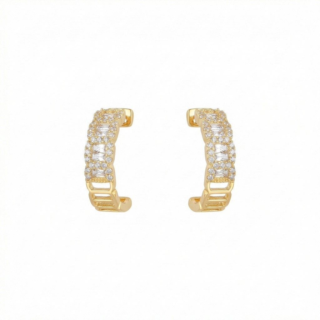Baguette and Pavé Crystal Half Hoop Earrings