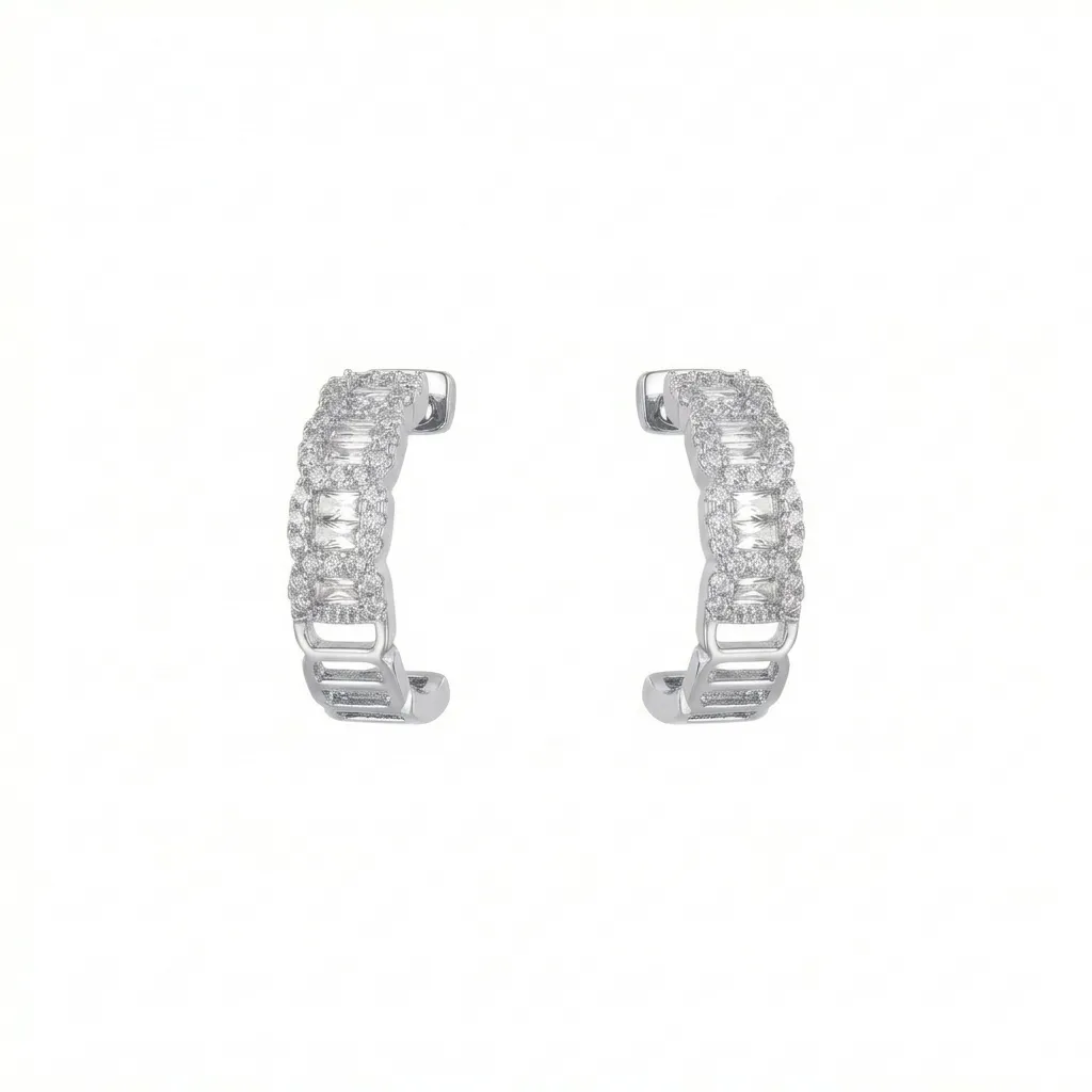 Baguette and Pavé Crystal Half Hoop Earrings