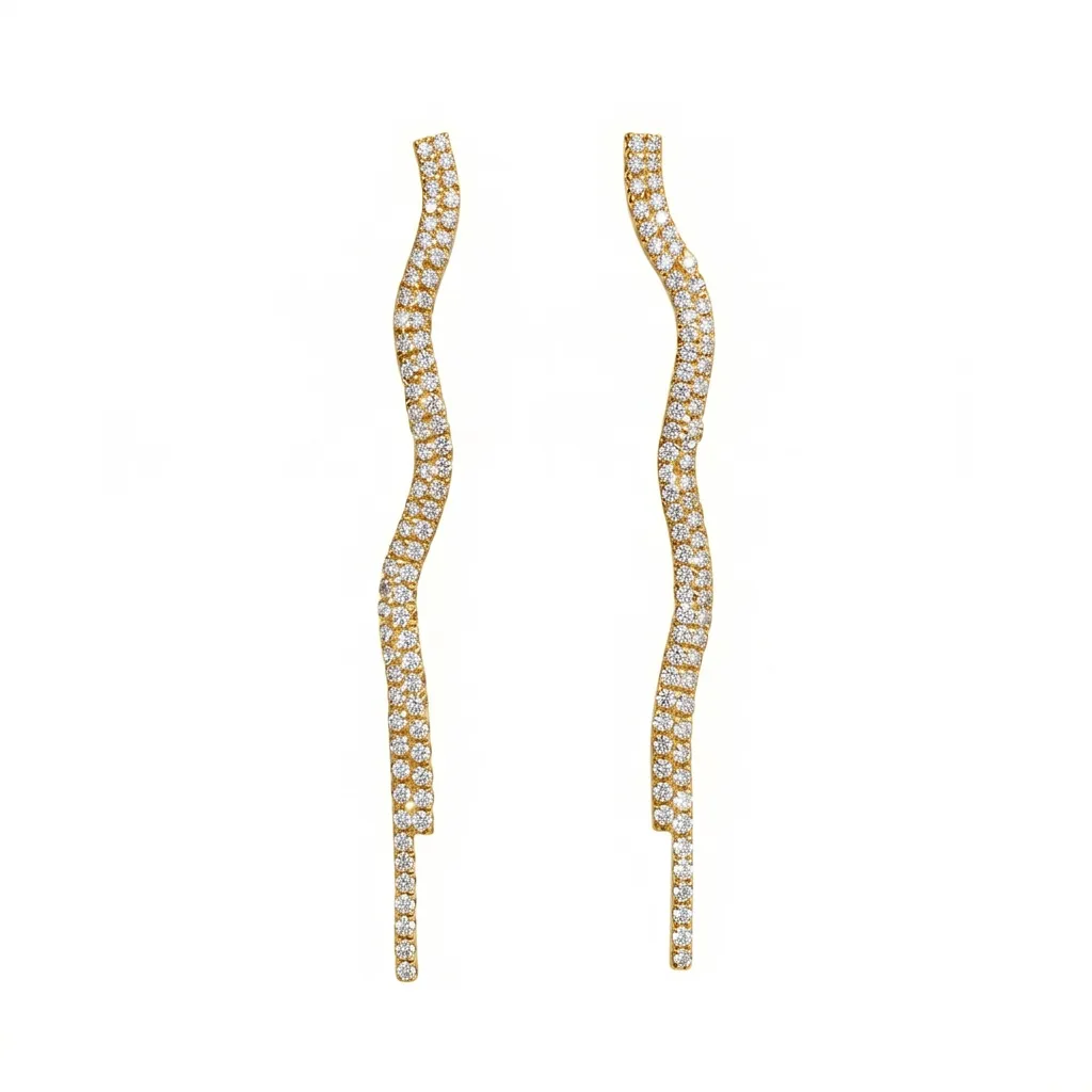 Long Wavy Crystal Drop Earrings