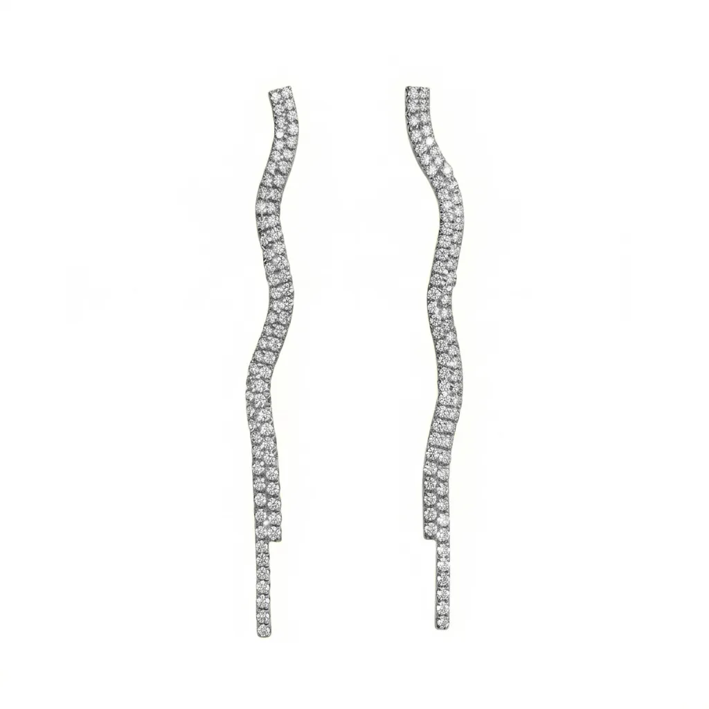 Long Wavy Crystal Drop Earrings