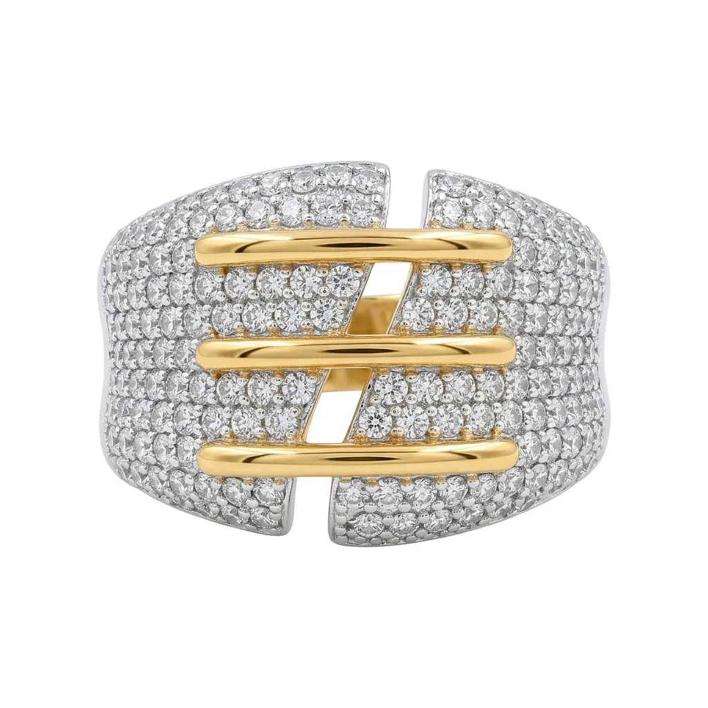 Triple Gold Bar Pavé Statement Ring
