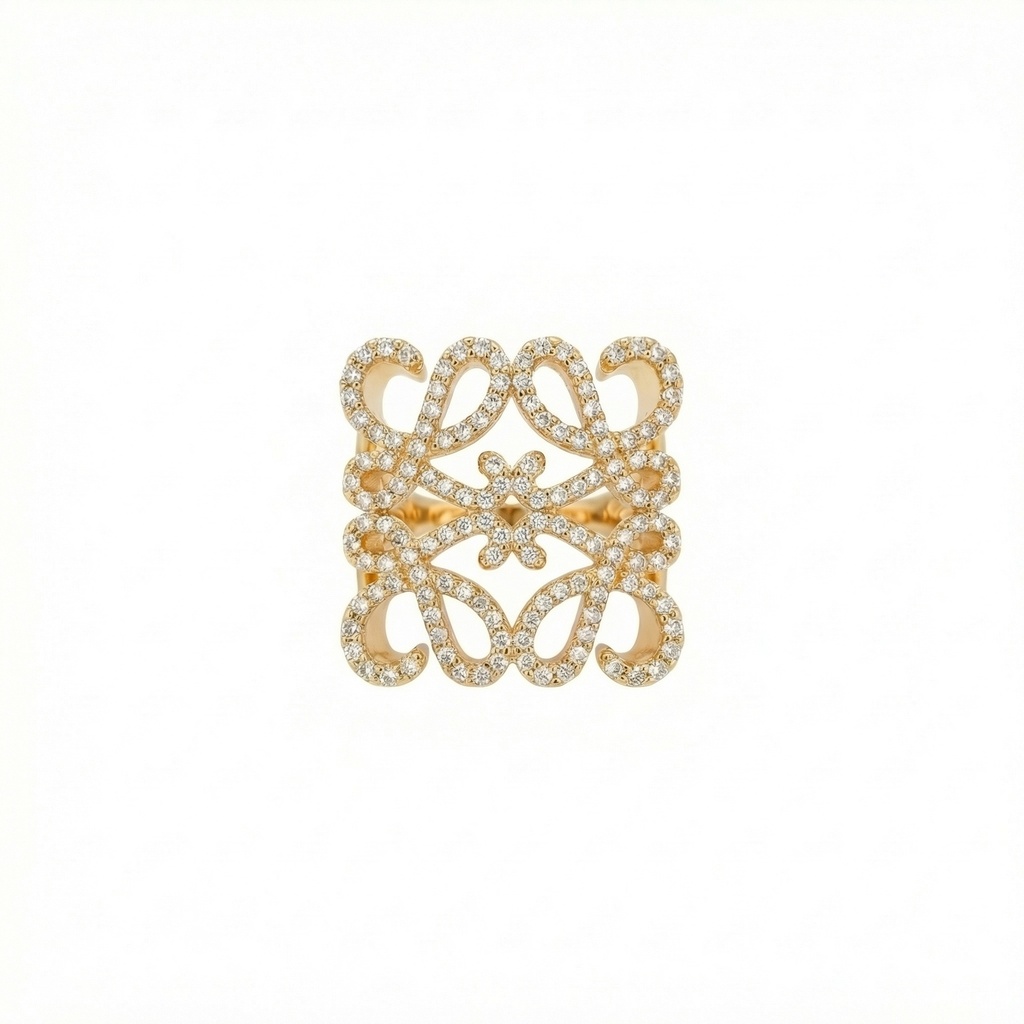 Loewe Anagram Crystal Embellished Open Ring