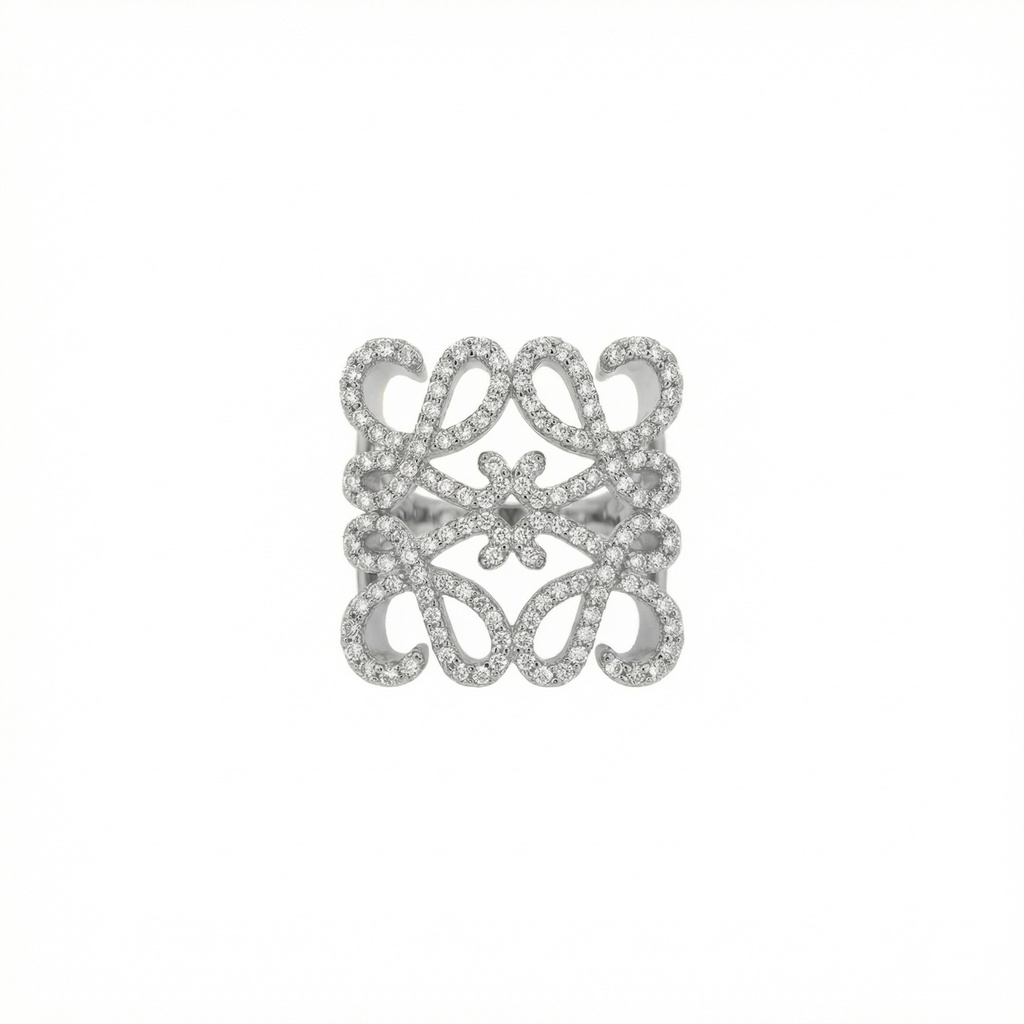 Loewe Anagram Crystal Embellished Open Ring