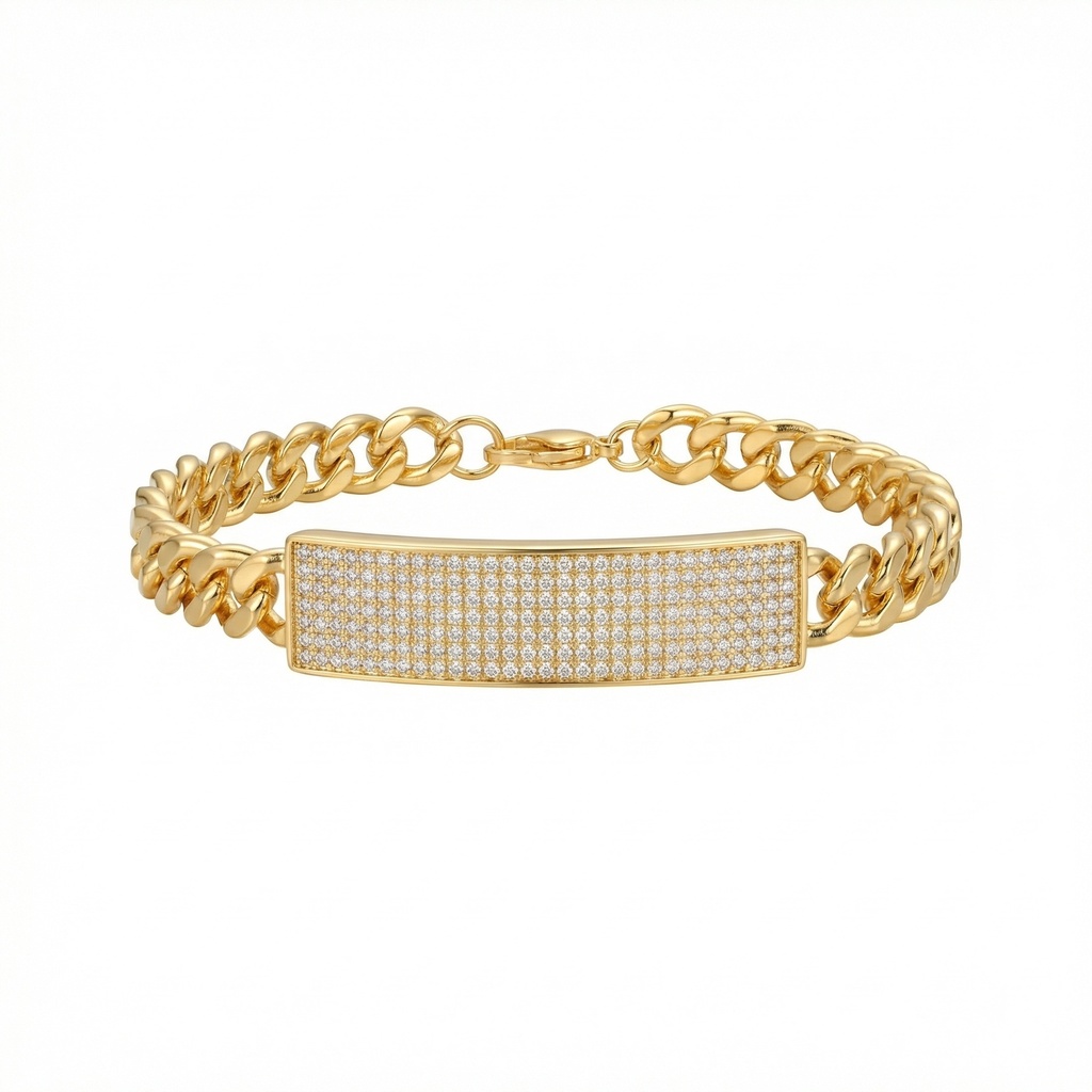 Cuban ID Bracelet with Pavé Diamonds