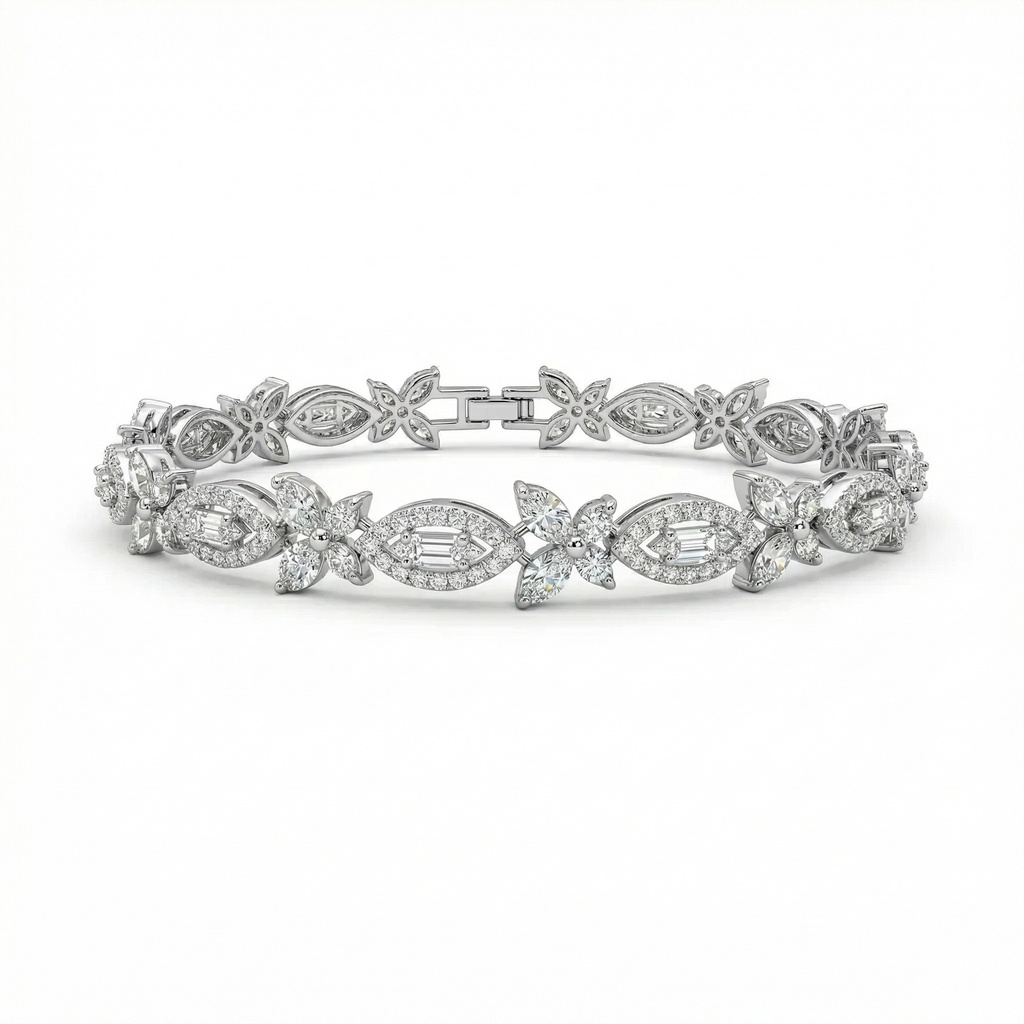 Floral & Baguette Diamond Tennis Bracelet