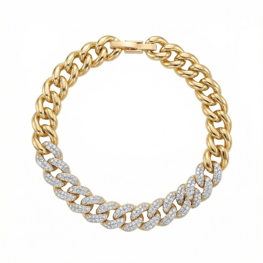 Half-Pave Cuban Link Bracelet