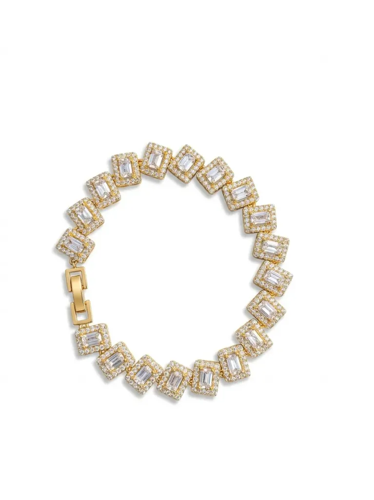 Radiant Halo Square Link Bracelet (Gold)