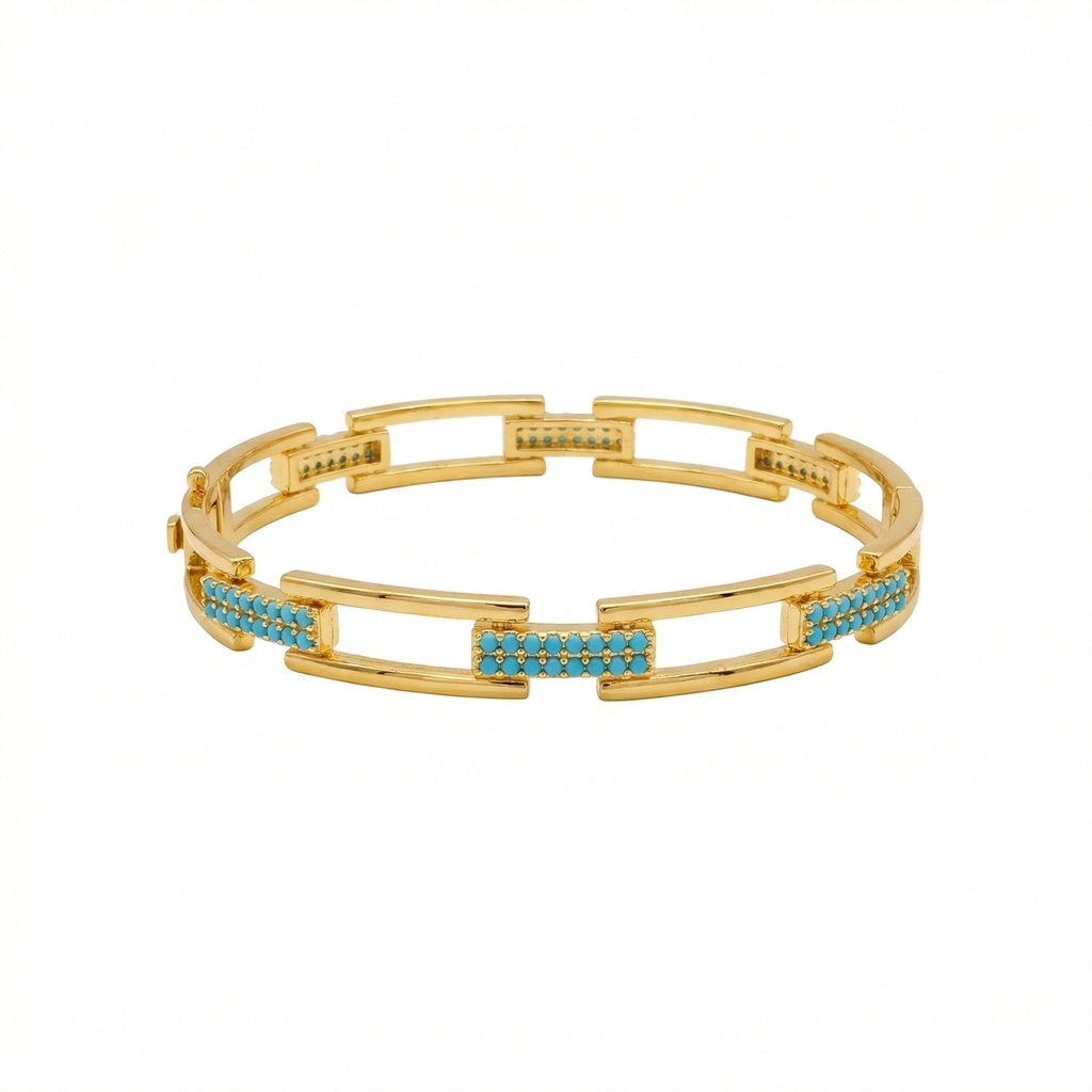 Gold Geometric Link Bracelet with Turquoise Accents