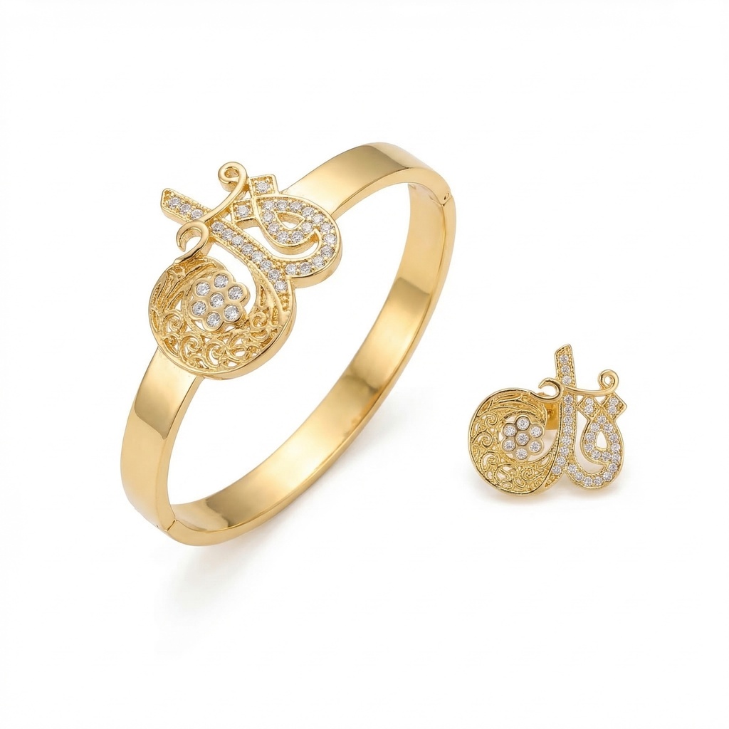 Diamond-Embellished "Qul" Bracelet & Ring Set