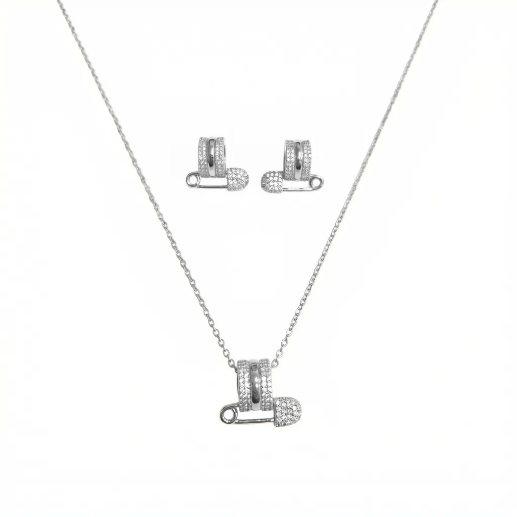Modern Safety Pin Necklace With Earrings