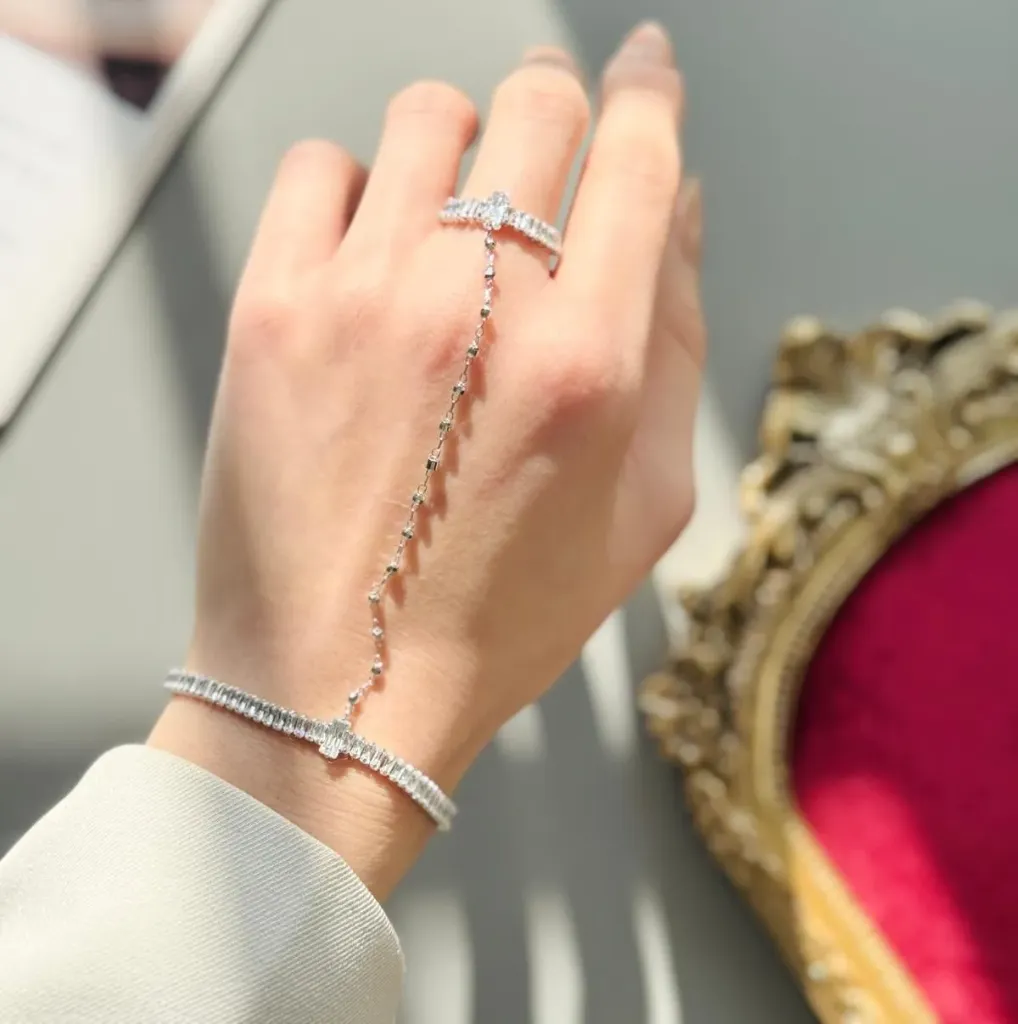 Silver Baguette Tennis Hand Chain