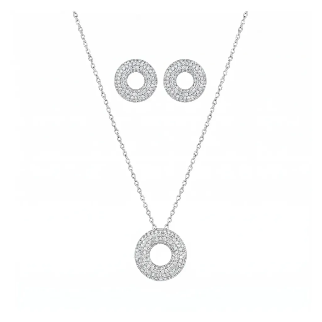 Halo Round Necklace & Earrings Set