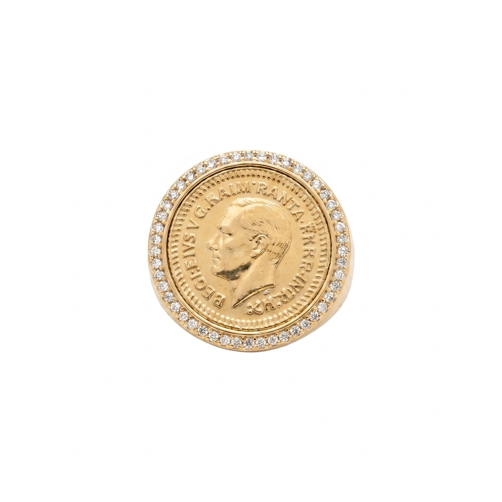 Royal Coin Motif Gold Signet Ring