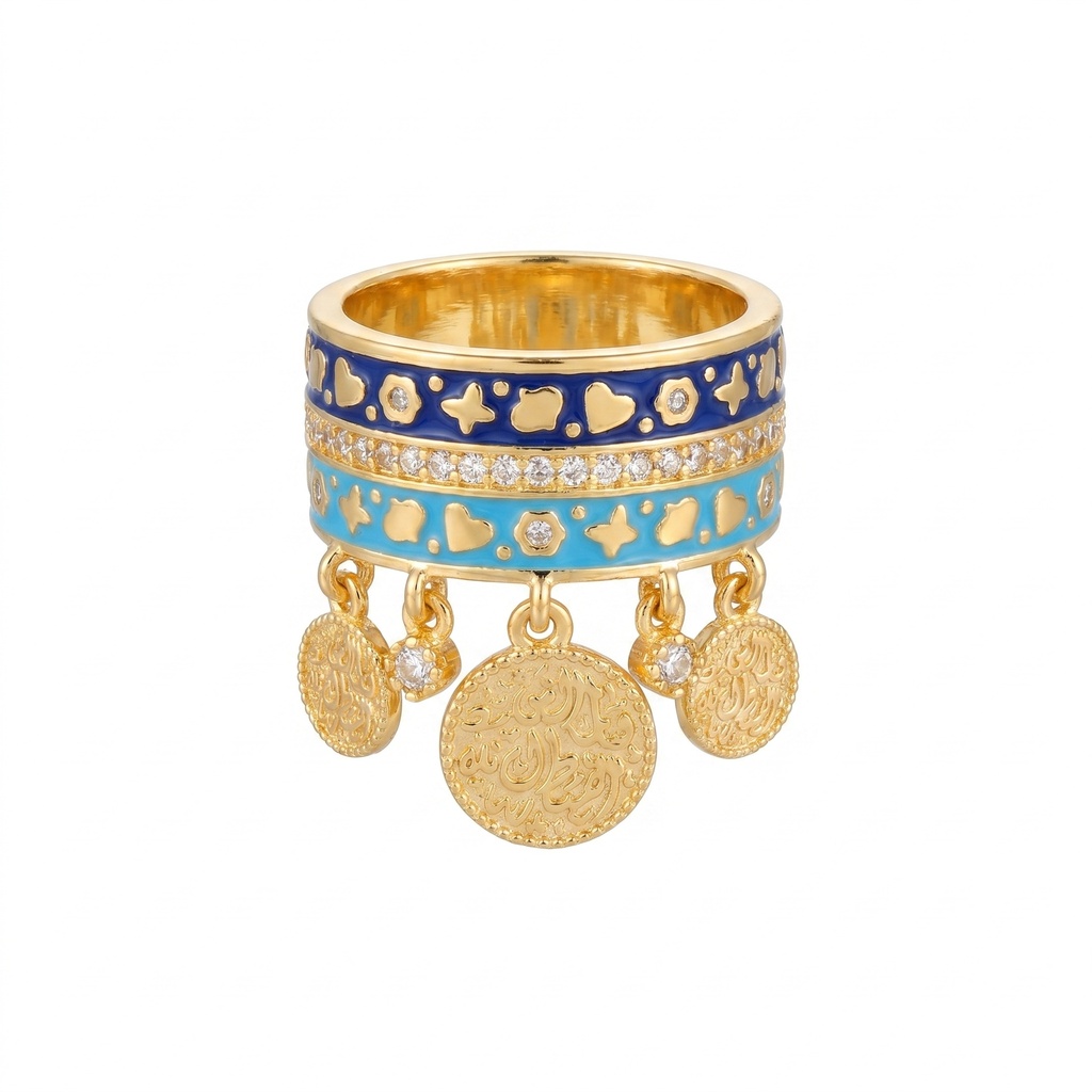 Colorful Enamel Ring with Lira Charms