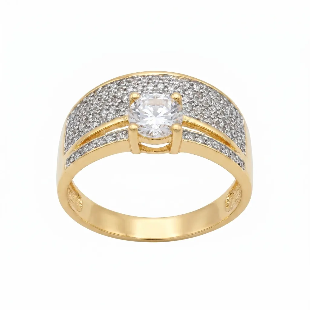 خاتم سوليتير ذهبي قبة مرصوف بالألماس