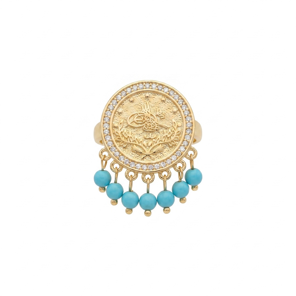 Tughra Coin Turquoise Ring