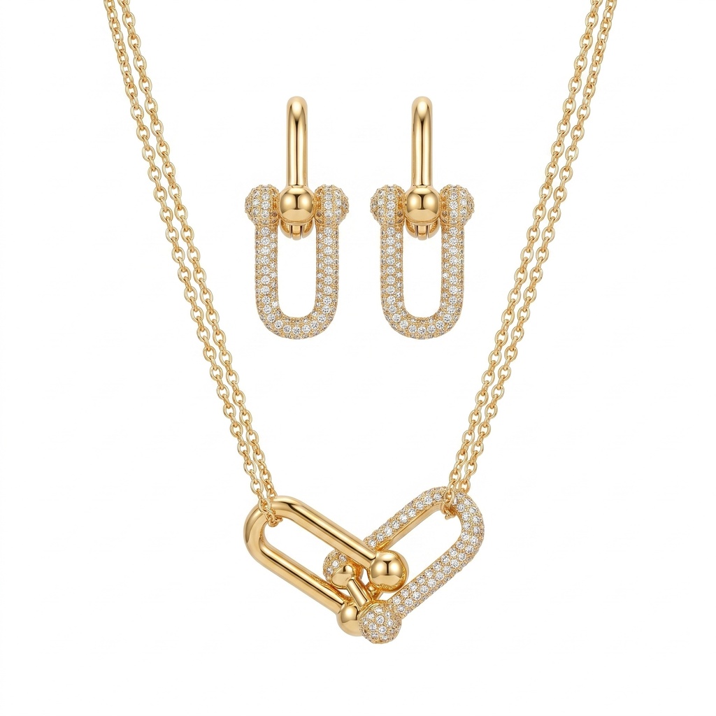 Sparkling Tiffany Lock Necklace & Earrings Set