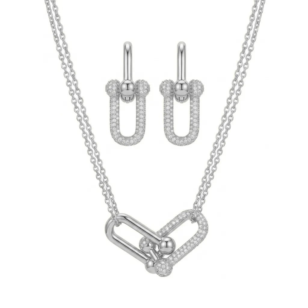 Sparkling Tiffany Lock Necklace & Earrings Set