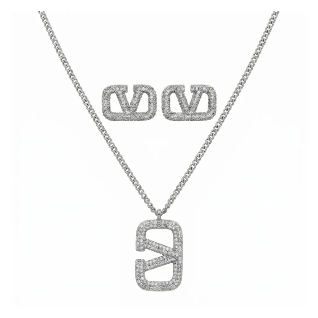 Valentino Iconic Pavé Necklace With Earrings