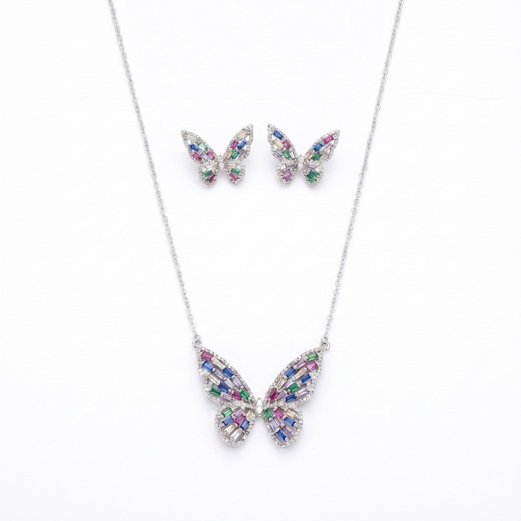 Colorful Butterfly Necklace & Earrings Set