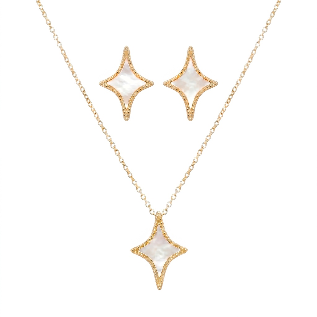 Mother of Pearl Star Necklace & Earrings Set