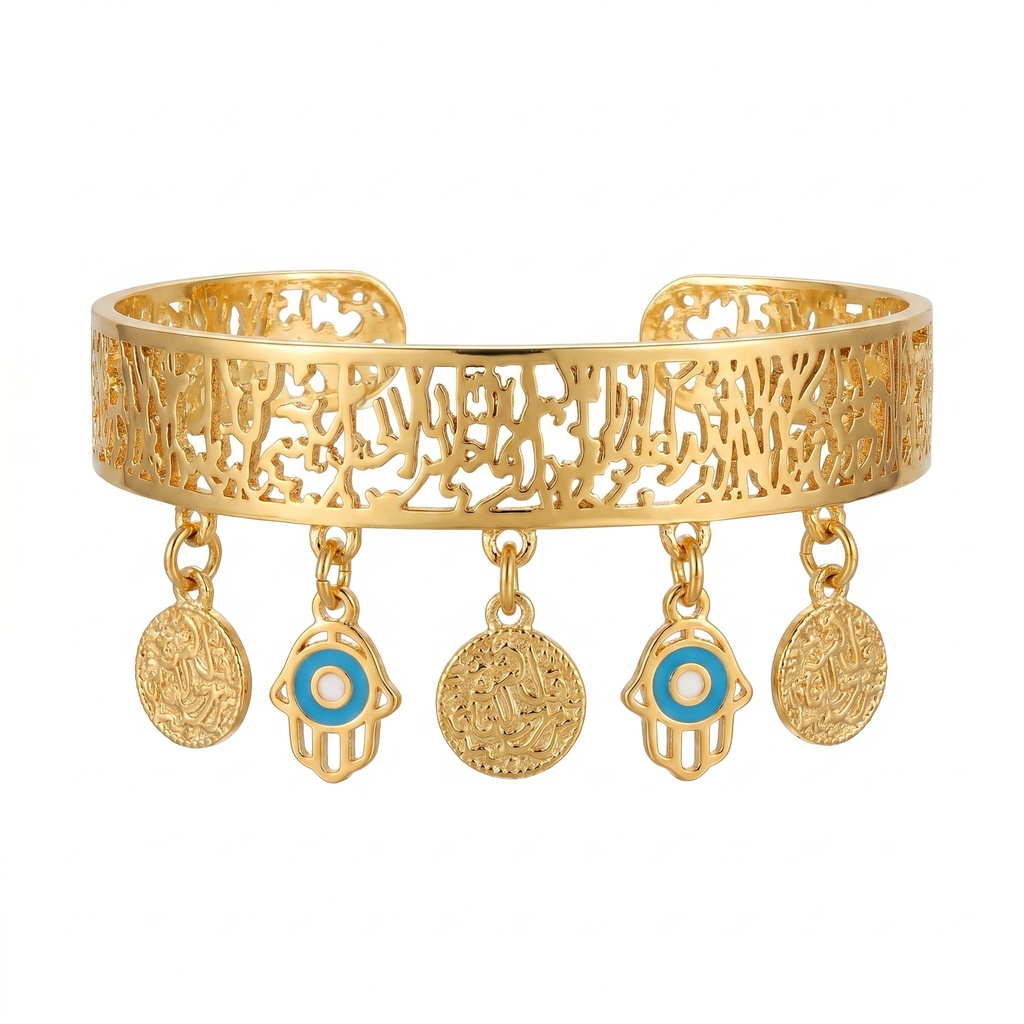 Hamsa & Coin Filigree Cuff