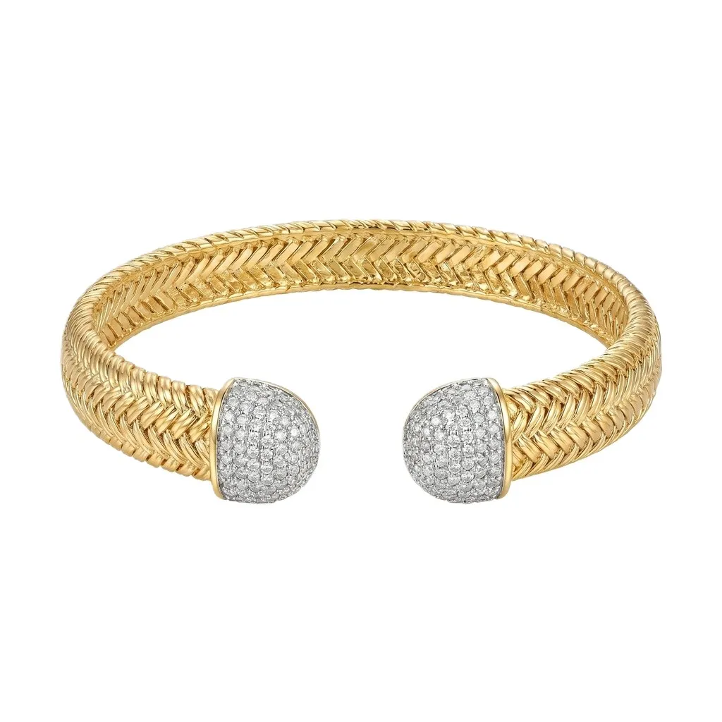 Interlinked Geometric Braided Cuff with Crystal Ends