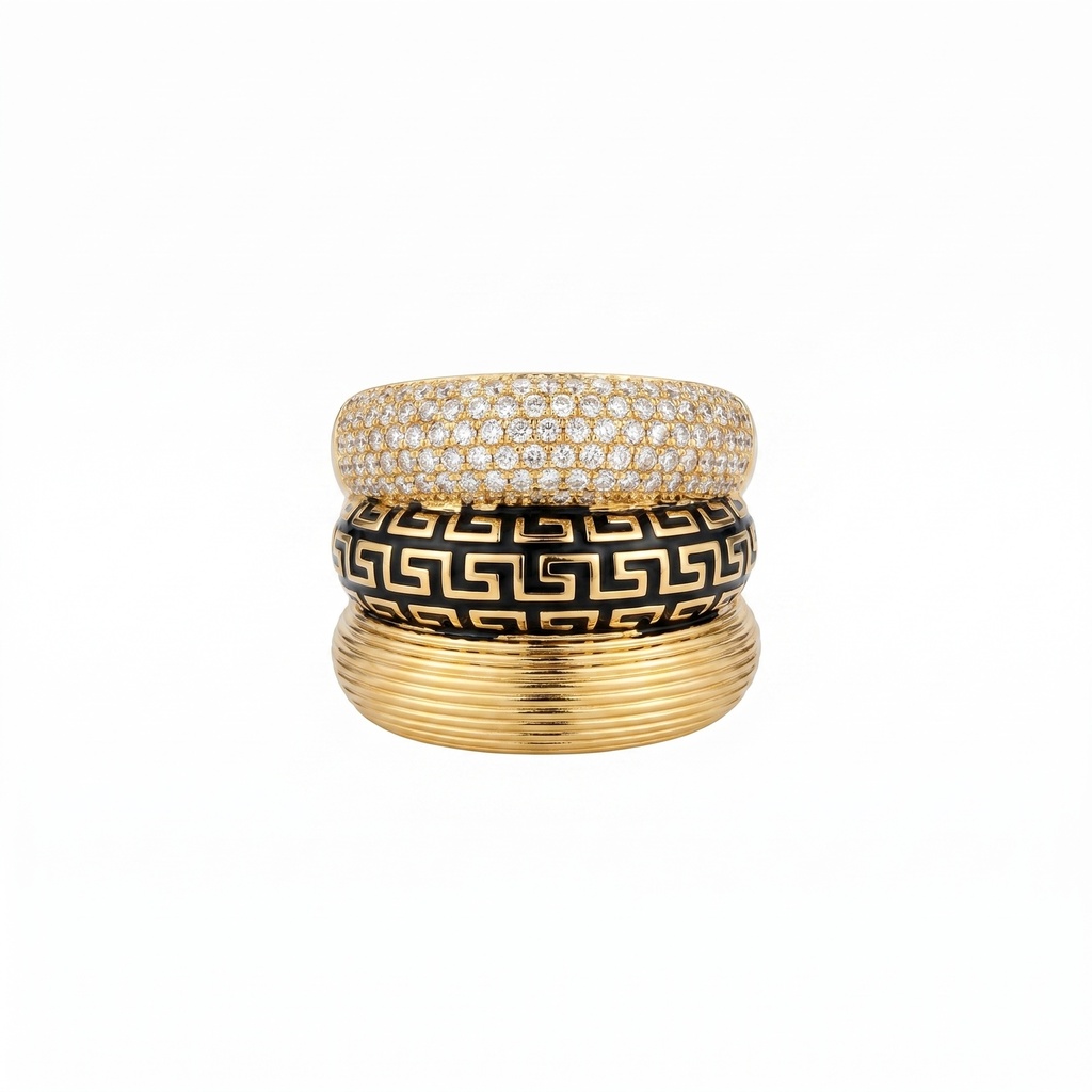 Luxury "Greek Key" Multi-Layer Stack Ring