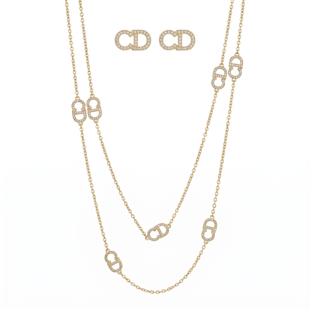Dior Pavé Layered Necklace & Earrings Set