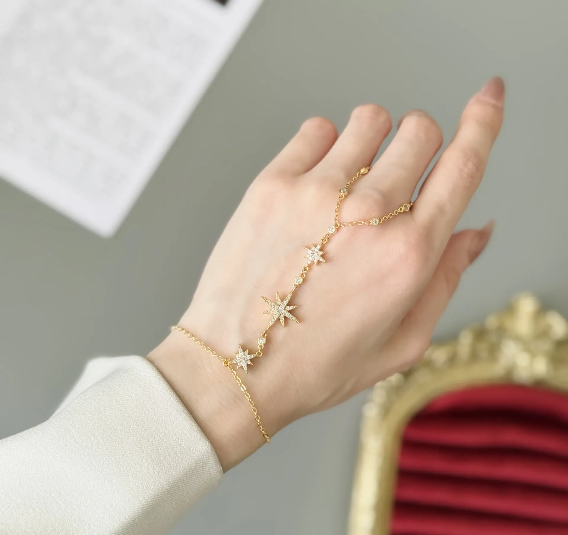 Sparkling Star Motif Hand Chain
