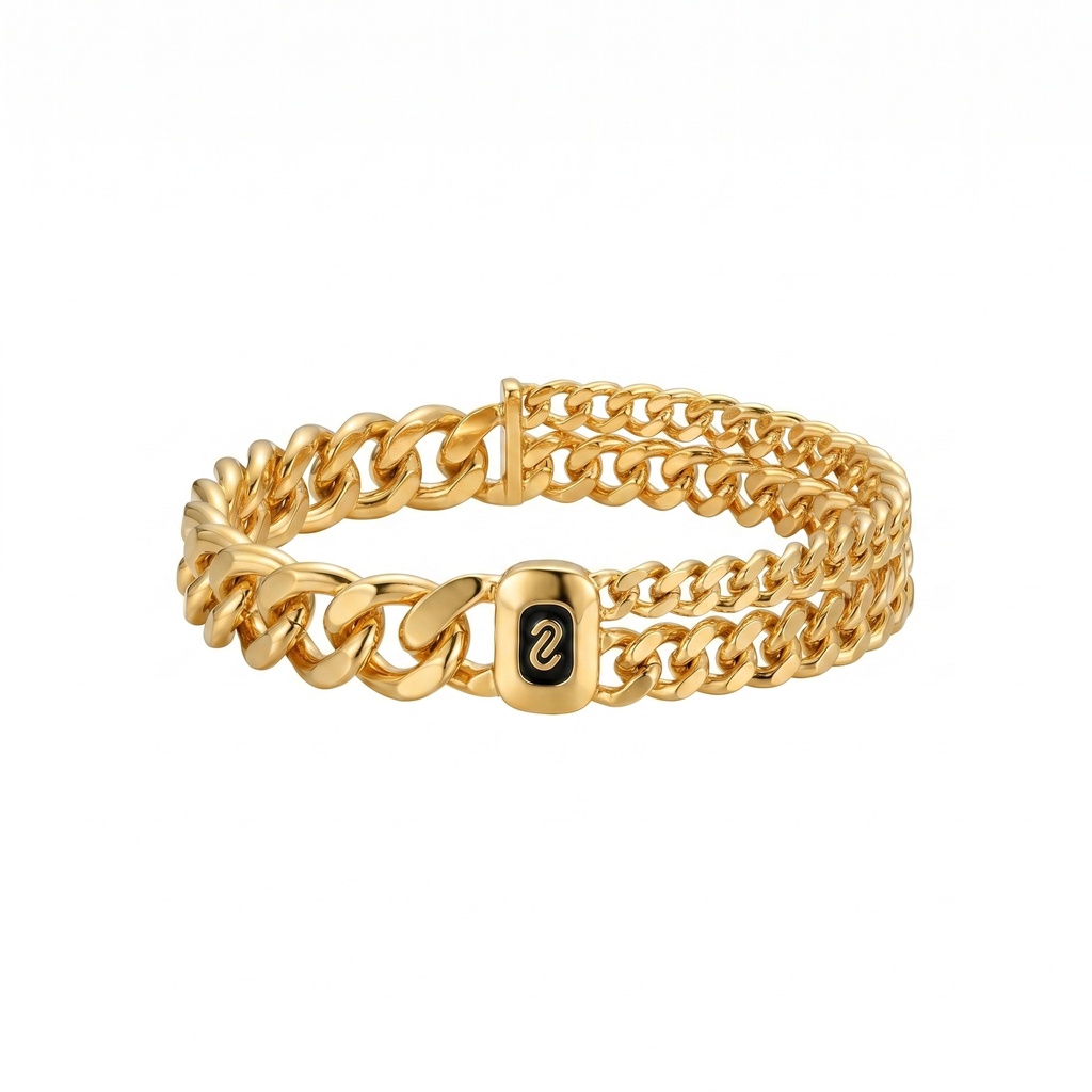 Double Monaco Chain Bracelet with Black Clasp
