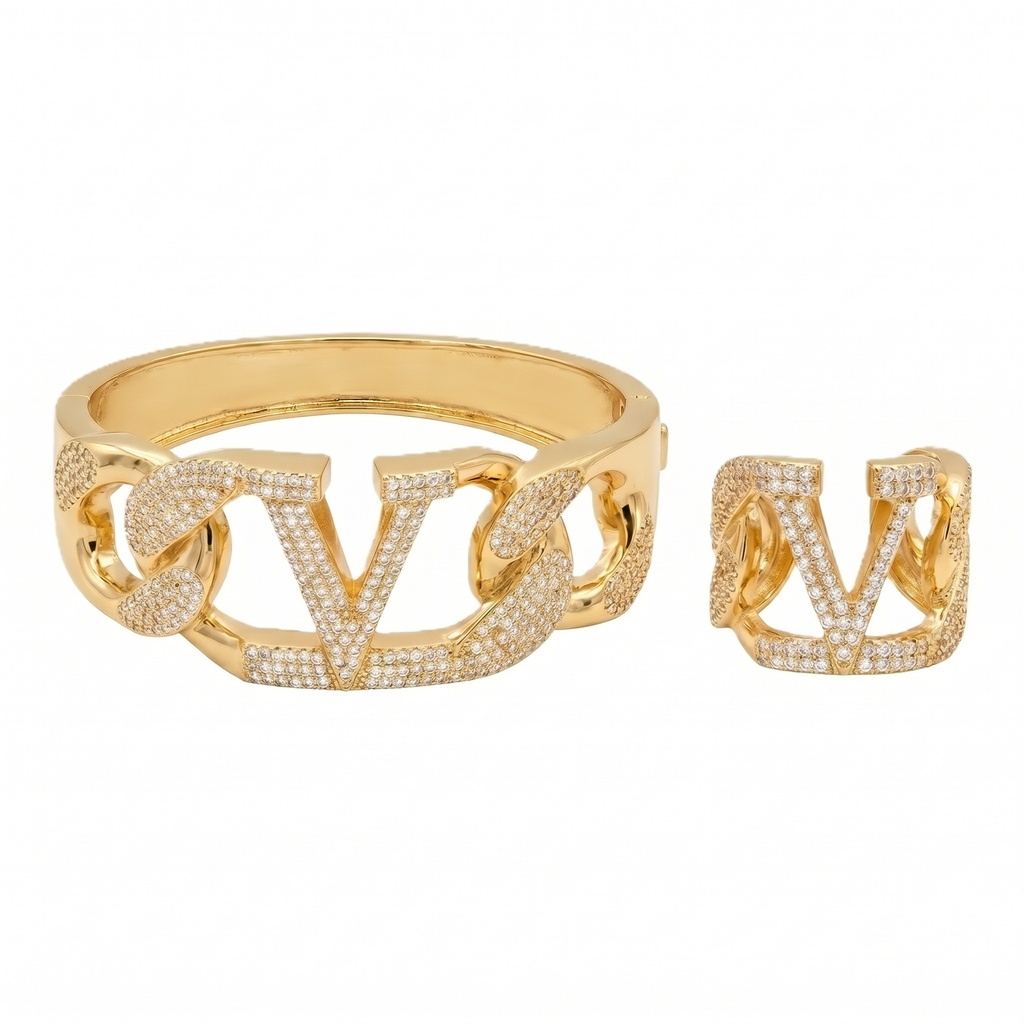 Valentino V-Logo Chain Wide Bracelet & Ring Set