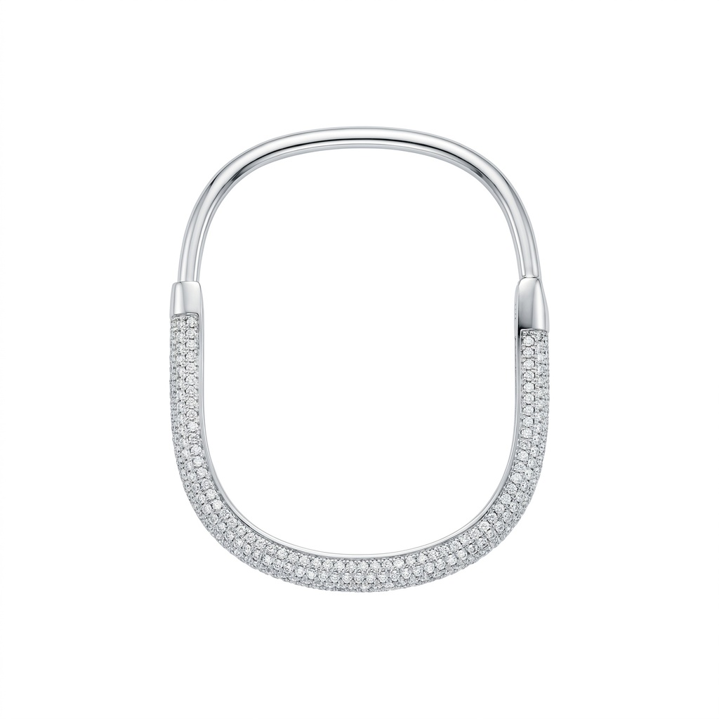 Tiffany Lock Narrow Pavé Diamond Silver Bangle