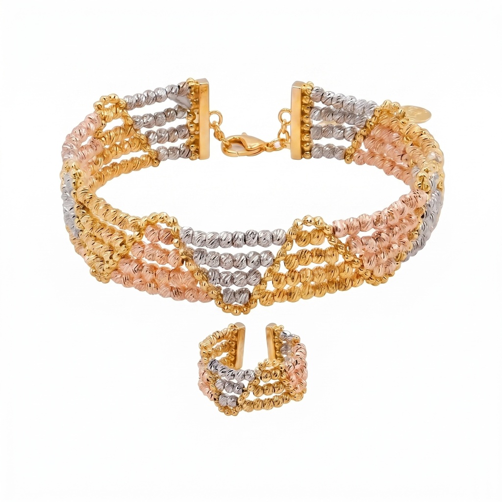 Harmony Multi-Row Beaded Gold Bracelet & Ring Set