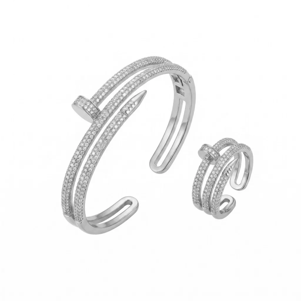 Double Pavé Nail Bracelet & Ring Set