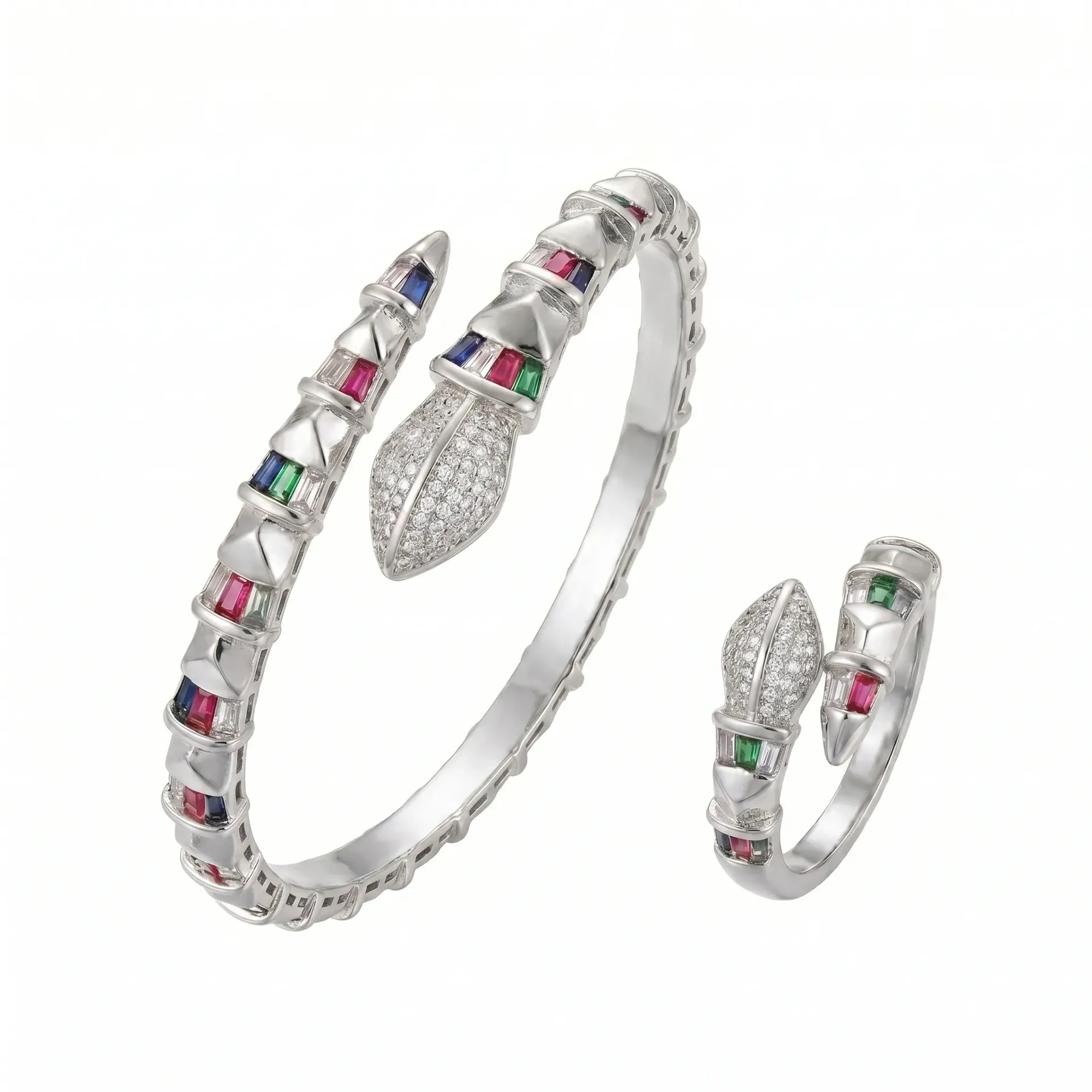 Royal Serpent Multi-Gem Bracelet & Ring Set