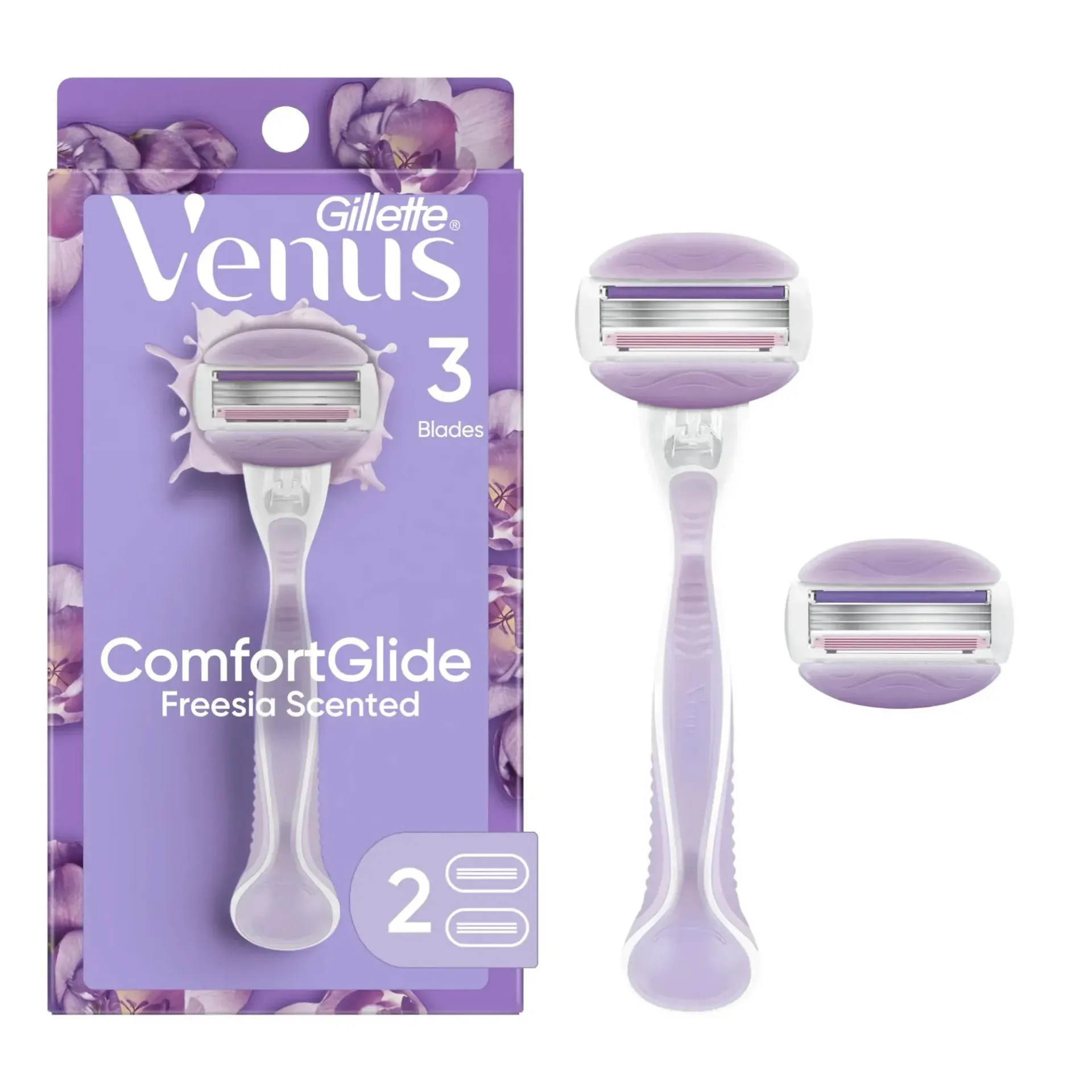 Gillette Venus Comfort Glide Freesia Razor Handle + 2 Blade Refill