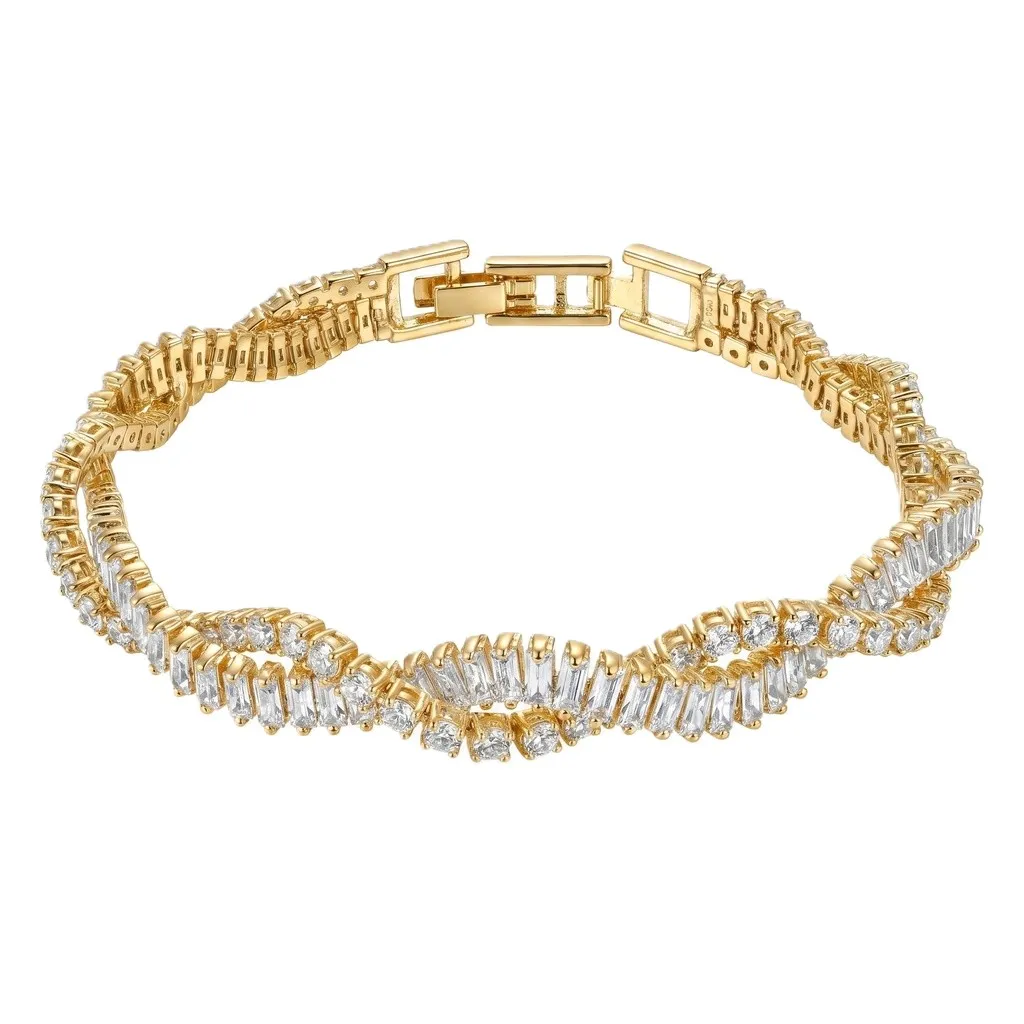 Interlinked Geometric Baguette and Crystal Bracelet