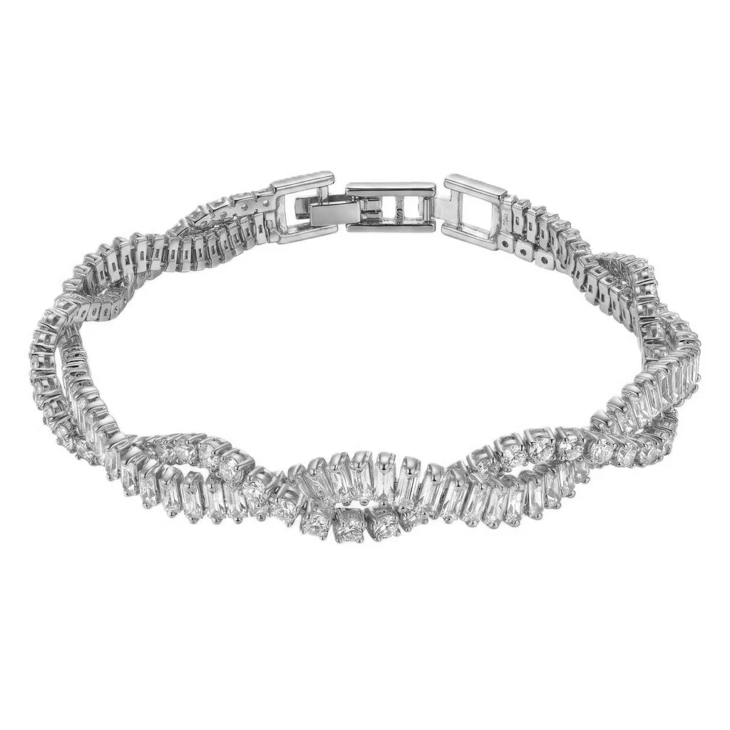 Interlinked Geometric Baguette and Crystal Bracelet