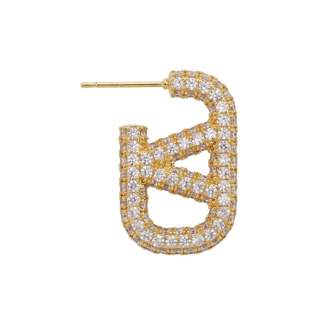 Full Crystal Interlinked Geometric VLogo Earring