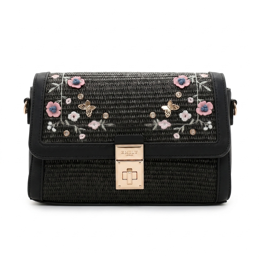 Butterfly Garden Handle Bag (Black)