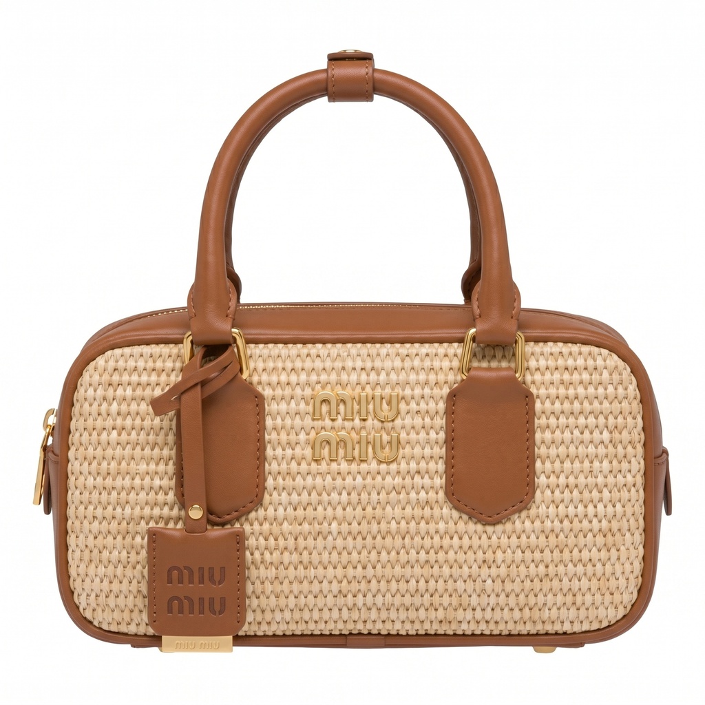 Miu Miu Raffia Top-Handle Bag (Brown)
