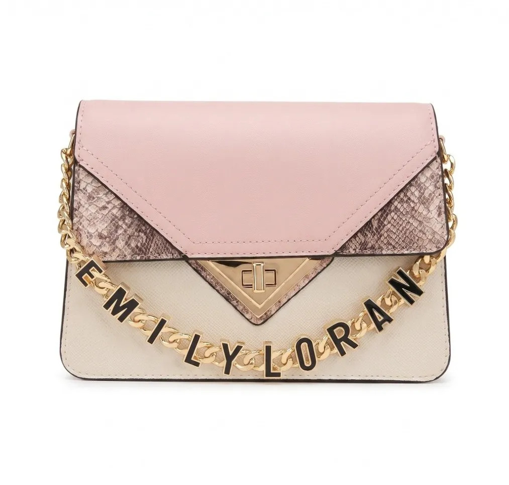 Geometric Stripe Chain Crossbody Bag (Pink)