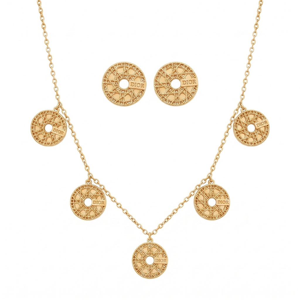 Cannage Dior Necklace & Earrings Set