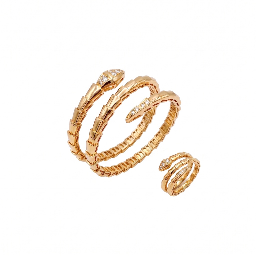 Bvlgari Serpenti Inspired Bracelet & Ring Set (Gold)