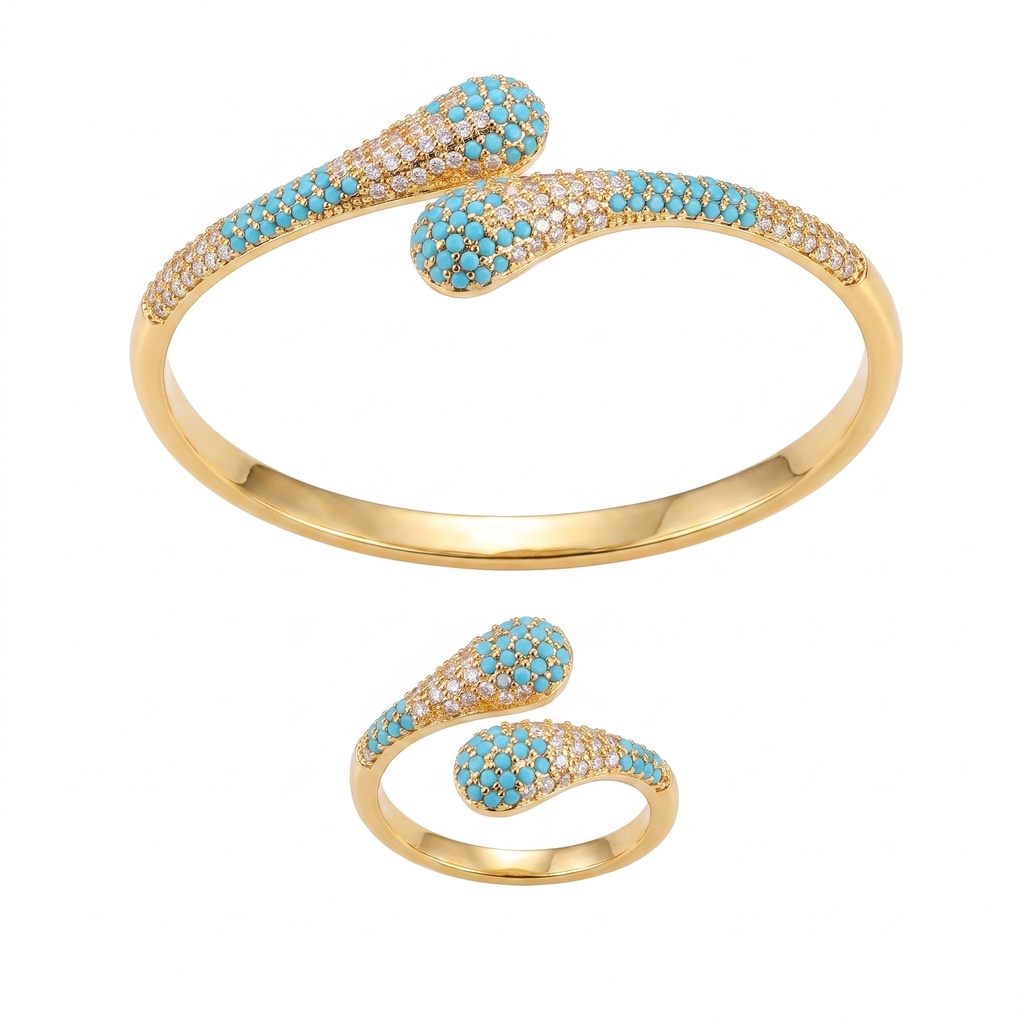 Turquoise Drop Bypass Bracelet & Ring Set