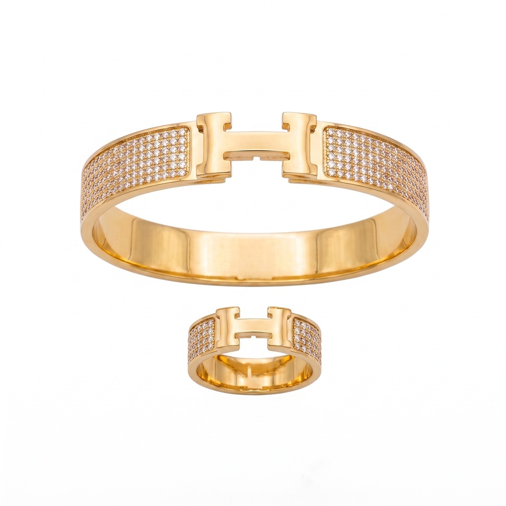 Hermès Inspired Pavé Bracelet & Ring Set