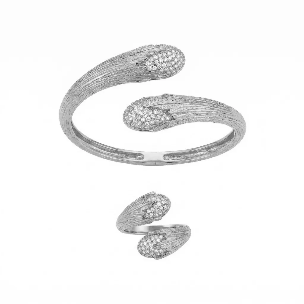 Textured Tapered Bud Bypass Bracelet & Ring Set